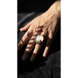 Dorvina Bronz Kadın Yüzük Antik Takı Beyaz Ay Taşı Oval Model Ayarlanabilir Vintage Yüzük