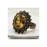 Dorvina Bronz Kadın Yüzük Otantik Bakır Takı Margazit İşli Sarı Oval Taş Victorian Stil Ayarlanabilir Vintag