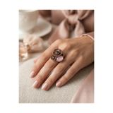 Dorvina Bronz Kadın Yüzük Otantik Bakır Takı Sütlü Pembe Kristal Taş Gelincik Ayarlanabilir Vintage