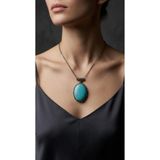Dorvina Bronz Kolye Otantik Bakır Takı Büyük Turkuaz Firuze Taşı Oval Model Vintage Kadın Madalyon