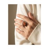 Dorvina Bronz Takı Otantik Kahverengi Yıldız Taşlı Oval Kesim S Model Ayarlanabilir Vintage Kadın Yüzük