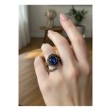 Dorvina Bronz Takı Otantik Mavi Safir Görünümlü Spiral Model Ayarlanabilir Vintage Kadın Yüzük