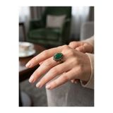 Dorvina Bronz Yüzük Otantik Bakır Takı Yeşil Kristal Taşlı Damla Çiçekli Ayarlanabilir Vintage Kadın Yüzük