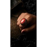 Dorvina Bronz Yüzük Otantik Takı Mercan Görünümlü Oval Taş Dantel Model Ayarlanabilir Vintage Kadın Yüzük