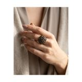 Dorvina Bronz Yüzük Otantik Takı Siyah Kristal Taş Topaz Model Ayarlanabilir Vintage Kadın Yüzük