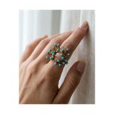 Dorvina Otantik Bronz Yüzük - Turkuaz Renk Detaylı Ayarlanabilir Vintage Kadın Yüzük