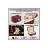 Dorvina Takı Kutusu Düzenleyici Seyahat Çantası Kolye Yüzük Küpe Organizer Deri Bordo 12cmx8cm
