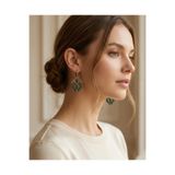 Dorvina Vintage Kadın Küpe Bronz Otantik Takı Yeşil Zirkon Taşı İşlemeli Ters Lale Model