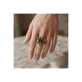 Dorvina Vintage Kadın Yüzük Bronz Otantik Takı Lotus Çiçeği Kristal Taş Ayarlanabilir
