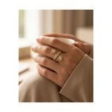 Dorvina Vip Çelik Vintage Kadın Yüzük 14K Altın Kaplama Gold Renk Güneş Model Zirkon Taş Ayarlanabilir
