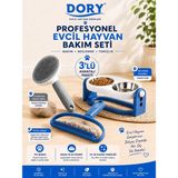 Dory Tiftik Tarak Mavi Tüy Toplayıcı Otomatik Temizlenen Tuşlu Evcil Hayvan Fırçası Gri ve Çift Krom Hazneli Mama Kabı Mavi Üçlü Set - Çok Renkli