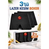 Dorya 3’lü Kadın Lazer Kesim Boxer Siyah Beyaz Ten Karışık Dikişsiz Yüksek Bel Esnek Külot - M - L