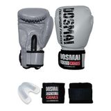 Dosmai Champion Fighter Boks Kick Boks Muay Thai Eldiveni Seti Boks Eldiveni Bandaj Ve Dişlik 3’lü Set (GRİ, 4 Oz)