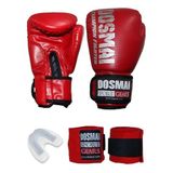 Dosmai Champion Fighter Boks Kick Boks Muay Thai Eldiveni Seti Boks Eldiveni Bandaj Ve Dişlik 3’lü Set (KIRMIZI, 4 Oz)