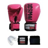 Dosmai Champion Fighter Boks Kick Boks Muay Thai Eldiveni Seti Boks Eldiveni Bandaj Ve Dişlik 3’lü Set (PEMBE, 6 Oz)