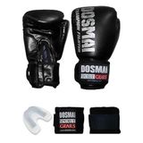 Dosmai Champion Fighter Boks Kick Boks Muay Thai Eldiveni Seti Boks Eldiveni Bandaj Ve Dişlik 3’lü Set (SİYAH, 6 Oz)