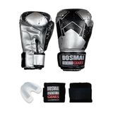 Dosmai Tabea Boks Kick Boks Muay Thai Eldiveni Seti Boks Eldiveni Bandaj Ve Dişlik 3’lü Set (GRİ, 10 Oz)
