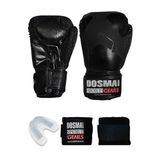 Dosmai Tabea Boks Kick Boks Muay Thai Eldiveni Seti Boks Eldiveni Bandaj Ve Dişlik 3’lü Set (SİYAH, 10 Oz)