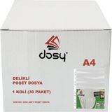 Dosy A4 Poşet Dosya 1 Koli (30 Paket) Şeffaf Renkli 3000 Adet Delikli Dosya