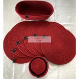 Double Knot Design 14 Prç Set Supla Amerikan Servis Seti Tress Hediyelik - 33 x 33 cm - Kırmızı