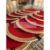 Double Knot Design 4 Adet Amerikan Servis Supla Tress Jüt Hediyelik Sunum Davet Masa Düzeni - Kırmızı - Jüt - 35 x 35 cm