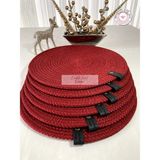 Double Knot Design 6 Adet Amerikan Servis Supla Tress Jüt Hediyelik Sunum Davet Masa Düzeni - Kırmızı - 33 x 33 cm