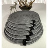 Double Knot Design 7 Prç Amerikan Servis Seti Supla Hediyelik Hasır Jüt Tress Yemek Masası Davet - 33 x 33 cm - Gümüş