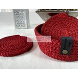 Double Knot Design 7 Prç Bardak Altlığı Set Tress Supla Jüt Hediyelik - Açık Kırmızı