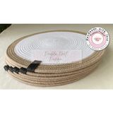 Double Knot Design 8 Prç Saklama Kutulu Supla Amerikan Servis Seti Hediyelik Hasır Jüt Tress Yemek Masası Davet - 33 x 33 cm - Beyaz - Krem
