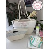 Double Knot Design Baby 2li Takım Bebek Bakım Çantası, el Çantası Clutch Kadın Çanta, , hasır Tress - Beyaz - Mavi