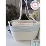 Double Knot Design Baby Bebek Bakım Çantası, kadın Kol Çantası, , anneler Günü, hasır Jüt Tress - Bebek Mavisi - Beyaz