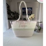 Double Knot Design Baby Bebek Bakım Çantası, kadın Kol Çantası, , anneler Günü, hasır Jüt Tress - Yeşil - Beyaz