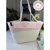 Double Knot Design Baby Bebek Bakım Çantası,kadın Kol Çantası,hediyelik,anneler Günü,hasır Jüt Tress - Pembe - Beyaz
