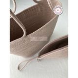 Double Knot Design Bailey 2li Takım Plaj Çantası , El Çantası Clutch, Totebag, Kadın Çanta, Yazlık, Hediyelik, hasır Jüt Tress - 10D-Krem