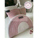 Double Knot Design Bailey 2li Takım Plaj Çantası , El Çantası Clutch, Totebag, Kadın Çanta, Yazlık, Hediyelik, hasır Jüt Tress - Beyaz - Kırmızı