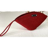Double Knot Design Bailey Tress V Clutch El Çantası Makyaj Çantası Abiye Çanta Portföy Çanta Hediyelik - Parlak Kırmızı
