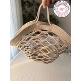 Double Knot Design File Plaj Çantası, Market Çantası, Pazar Çantası, Top Çantası, File Çanta, Tress Hasır Hediyelik - Bej