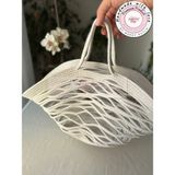 Double Knot Design File Plaj Çantası, Market Çantası, Pazar Çantası, Top Çantası, File Çanta, Tress Hasır Hediyelik - Beyaz