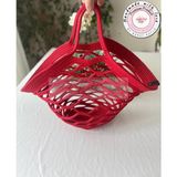 Double Knot Design File Plaj Çantası, Market Çantası, Pazar Çantası, Top Çantası, File Çanta, Tress Hasır Hediyelik - Kırmızı