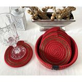 Double Knot Design Kırmızı Tress Supla Bardak Altlığı Set 7 Parça Hediyelik