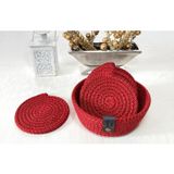 DOUBLE KNOT DESİGN Simli Parlak Kırmızı Tress Supla Bardak Altlığı Set 7 Parça / Hediyelik Anneler Günü