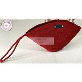 Double Knot Design Simli Parlak Kırmızı Tress V Clutch El Çantası Makyaj Çantası Abiye Çanta Hediyelik Anneler Günü
