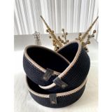 Double Knot Design Siyah Tress Çok Amaçlı Düzenleyici Sepet- Organizer 3Lü Set / Hediyelik Anneler Günü Yılbaşı Yeniyıl
