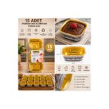 Dougu Home 15 Adet Kare Desenli Gold Alüminyum Kek Kalıbı - Fırına Uygun Tek Kullanımlık Pişirme Kabı