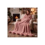 DOUX HOME ÖZLEM Triko Örgülü 10 PONPONLU Tv Battaniyesi 130 X 170