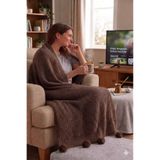 DOUX HOME Selanik 10 Ponponlu Triko Örgülü Tv Battaniyesi 130 X 170 Cm KAHVE