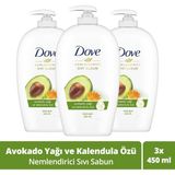 Dove Avokado Yağı ve Kalendula Özlü Nemlendirici Sıvı Sabun - Ferahlatıcı Formül, 450 ml (3 Adet)