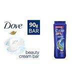 Dove Beauty Cream Bar Katı Güzellik Sabunu Original Nemledirici Etkili, 90 g ve Clear Men Erkek Şampuan Cool Sport Menthol Kepeğe Karşı Etkili 600 ml