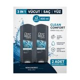 Dove (Dove) Men +Care Duş Jeli Body, Face&Hair Clean Comfort 400 ml x2