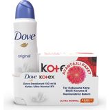 Dove Kadın 150 ml Sprey Deodorant Original ve Kotex Ultra Normal 8'li Hijyenik Ped Seti